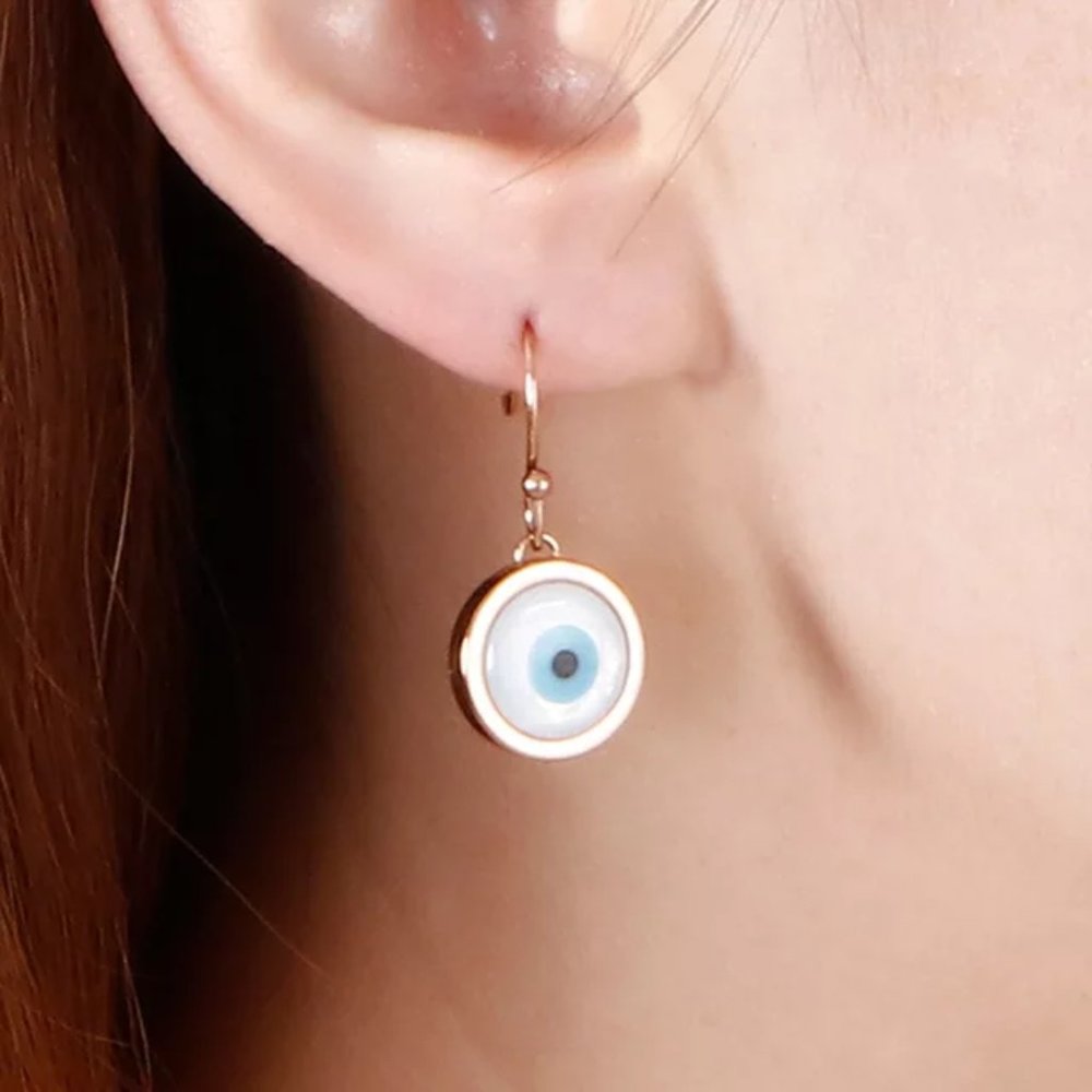 Evil Eye 18K Gold Plated Stainless Steel Earrings - Jewelry Lucky Charm Dangling